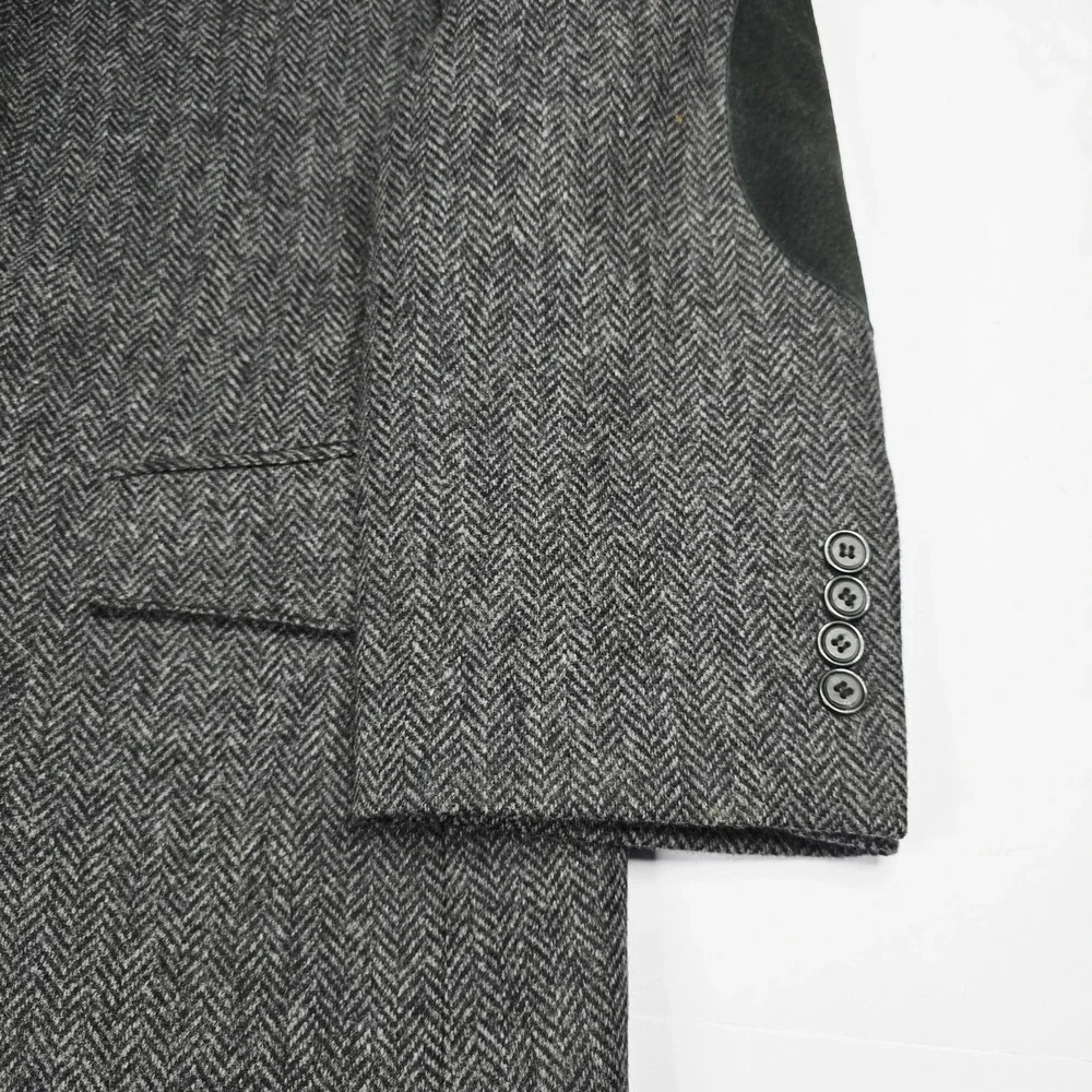 Bar WS Blazer Mens 43 Wool Gray Herringbone Suede Elbow Patch‎ Western Uruguay
